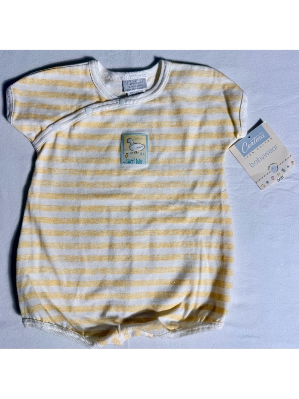 New Vintage Carters Romper Boys 3-6M Girls Sweet Baby Stripes Duck Patch Summer